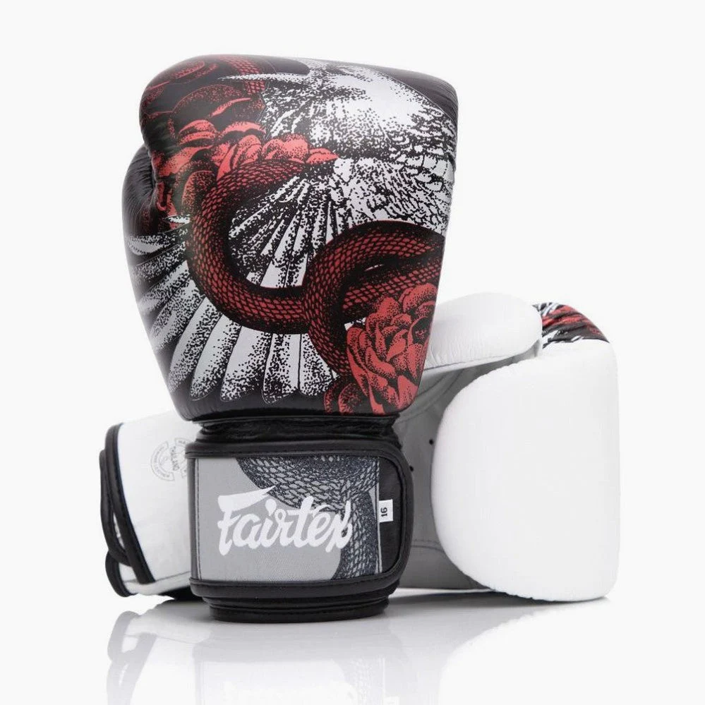 Luvas de Muay Thai Fairtex BGV24 The Beauty of Survival com caixa de madeira 