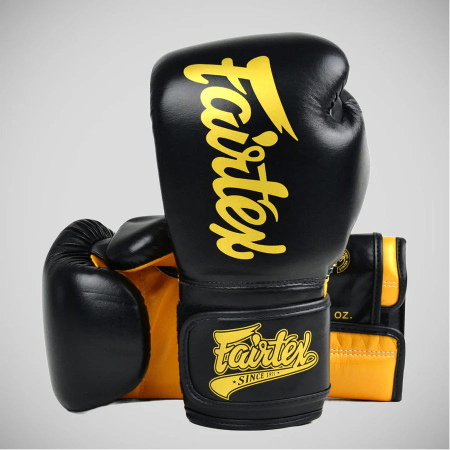 Luvas de Muay Thai Fairtex Super Sparring BGV18 Preto-ouro 