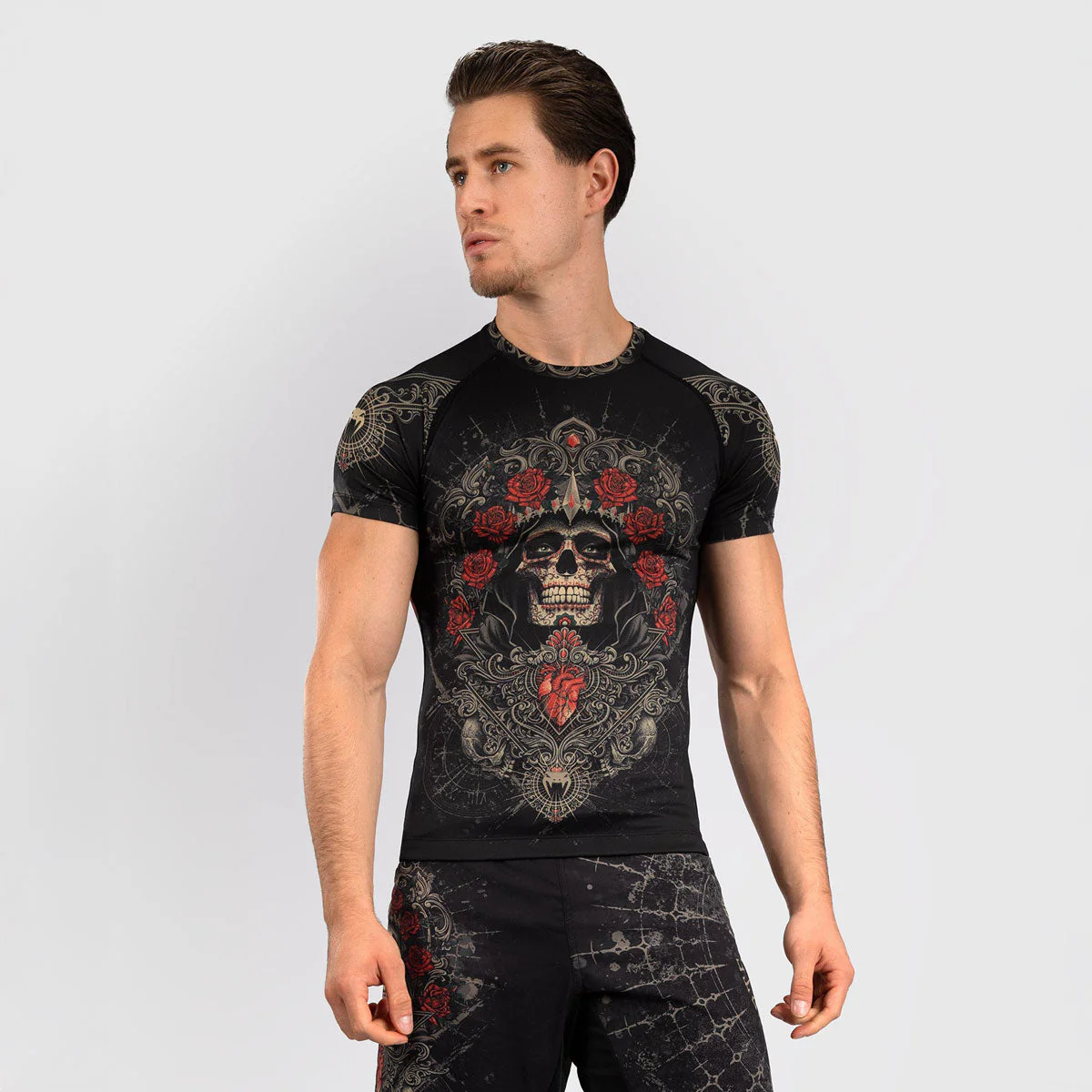 Rashguard Venum Santa Muerte 5.0 mangas curtas Preto-Ouro 
